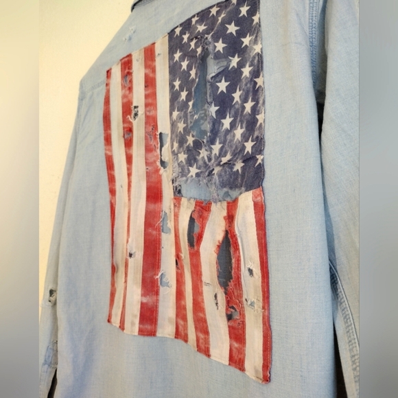 Denim & Supply Ralph Lauren Distressed American Flag Button Down Shirt - Picture 10 of 10